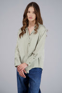 Hipsters long-sleeved striped satin blouse