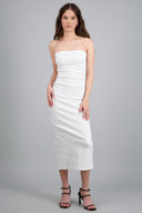 Vestido maxi strapless drapeado hypsters