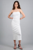 Vestido maxi strapless drapeado hypsters