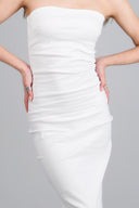 Vestido maxi strapless drapeado hypsters