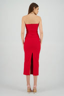 Vestido maxi strapless drapeado hypsters