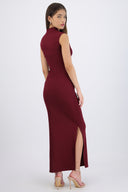 Vestido rib manga corta con abertura