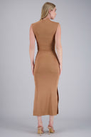 Vestido maxi rib manga corta con abertura Hypsters