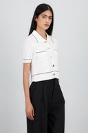 Top manga corta cuello camisero detalle linea