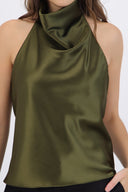 Top satín cuello cascada alto hypsters