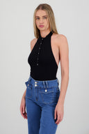 Halter bodysuit with button details