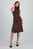 Midi dress with high neck and button at the back