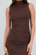 Midi dress with high neck and button at the back