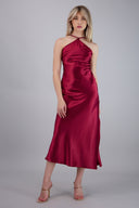 Vestido halter satin midi cruce espalda