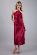 Vestido halter satin midi cruce espalda
