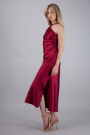 Vestido halter satin midi cruce espalda