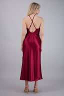 Vestido halter satin midi cruce espalda