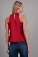 Satin halter top with irregular buckle detail
