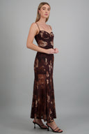 Maxi vestido mesh estampado escote