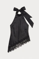 Top halter amarre satinado detalle encaje
