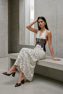 Vestido maxi encaje espalda descubierta polka dots