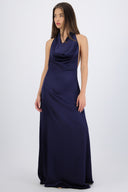 Vestido maxi escote cascada satinado