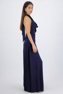 Vestido maxi escote cascada satinado