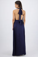 Vestido maxi escote cascada satinado