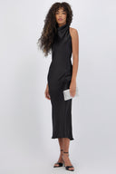 Vestido midi cuello alto espalda descubierta