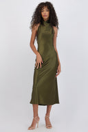 Vestido midi cuello alto espalda descubierta