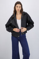 chamarra efecto piel oversized