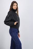 chamarra efecto piel oversized
