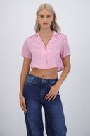 Camisa manga corta rayas satinada