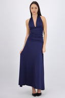 vestido maxi halter detalle drapeado