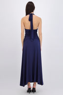 vestido maxi halter detalle drapeado