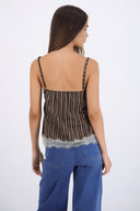 Top estampado rayas detalle encaje