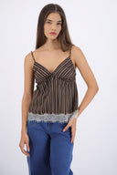 Top estampado rayas detalle encaje