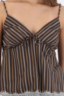 Top estampado rayas detalle encaje