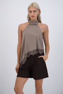 Top satin halter detalle encaje
