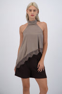 Top satin halter detalle encaje