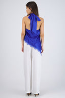 Top halter amarre satinado detalle encaje
