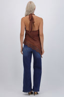 Top halter amarre satinado detalle encaje