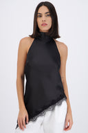 Top halter amarre satinado detalle encaje