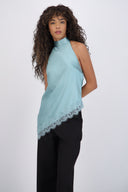 Top halter amarre satinado detalle encaje