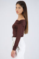 Bodysuit manga larga costados plisados