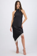 Vestido halter encaje asimetrico