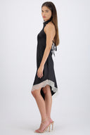 Vestido halter encaje asimetrico