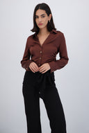 Camisa satin detalle botones