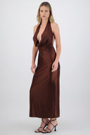 Vestido maxi escote cascada profundo