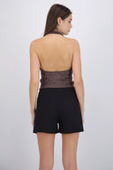 Top cuello cascada brillos