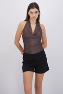 Top cuello cascada brillos