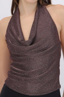 Top cuello cascada brillos
