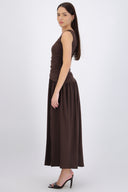 Vestido drapeado abertura pierna